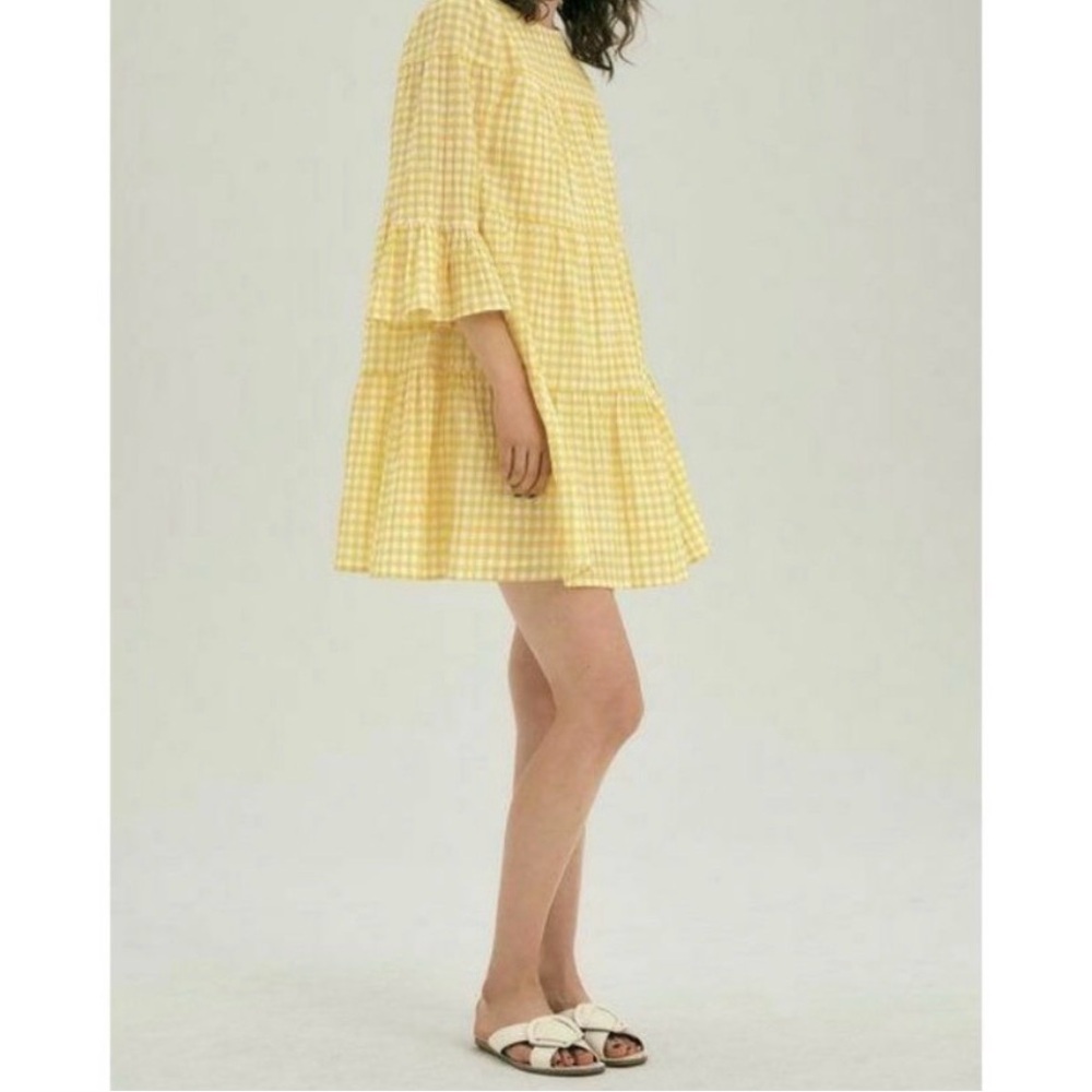 Maggy London Yellow Gingham Tiered Ruffle Sleeve‎ Dress Spring Classic - Picture 8 of 8